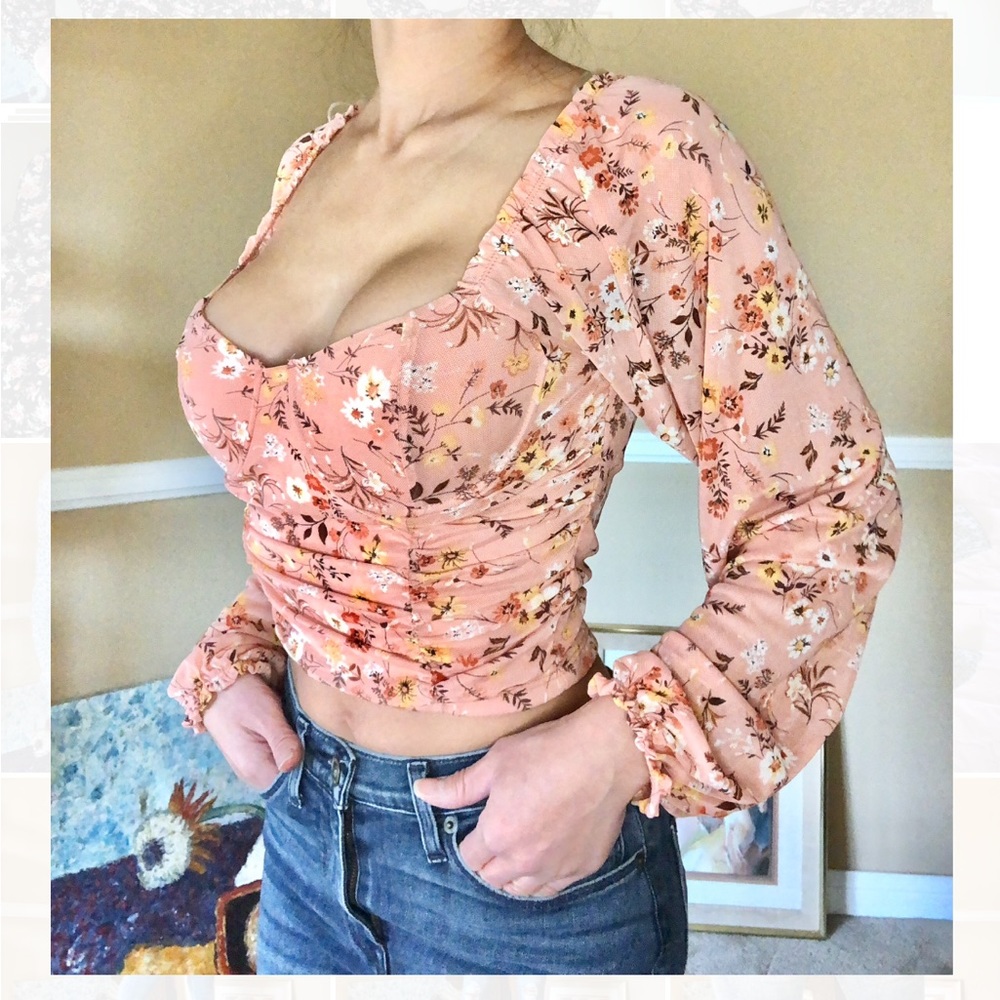Long sleeve printed Mesh top
